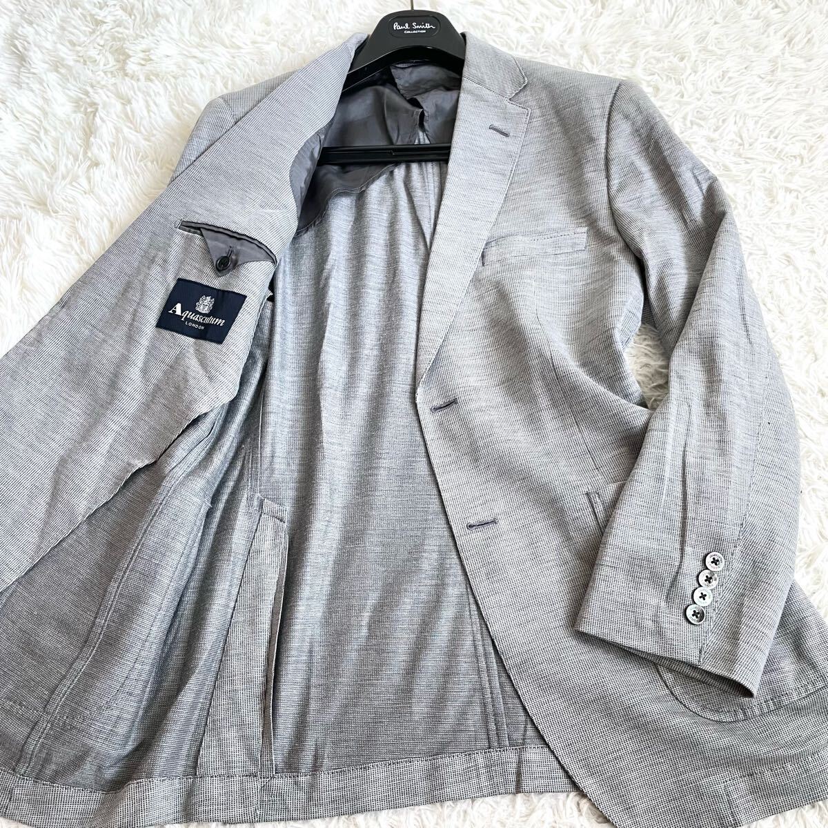 希少LLサイズ アクアスキュータム【最高級三者混】テーラードジャケット リネンシルク グレー アンコン 羽織り サマーツイード Aquascutum拍卖
