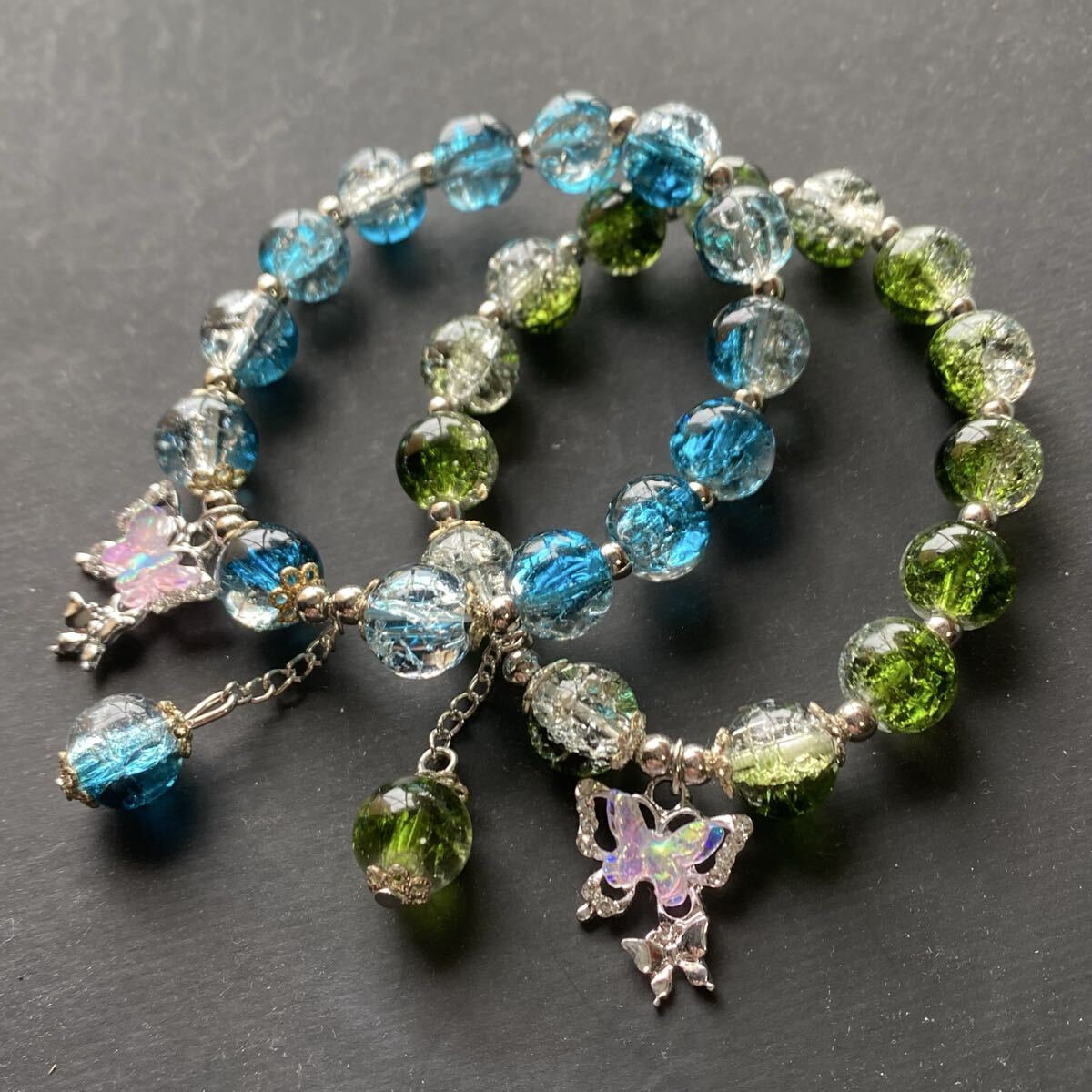 ブレスレット アクセサリー ブルー グリーン クラッシュビーズ拍卖