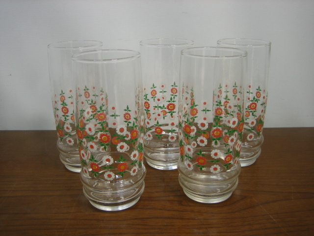 ◆レトログラス 花柄 5客セット レトロポップ フラワーグラス 昭和レトロ◆菅-Q拍卖