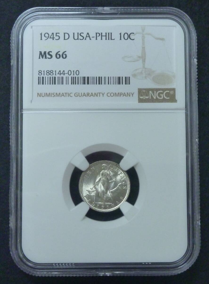 ☆★アメリカ統治下フィリピン10Centavos 1945 NGC MS66★☆拍卖