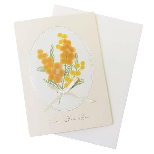 トレペフラワーカード 多目的 ミモザ グリーティングカード メッセージカード ギフトカード お祝い 封筒付き拍卖