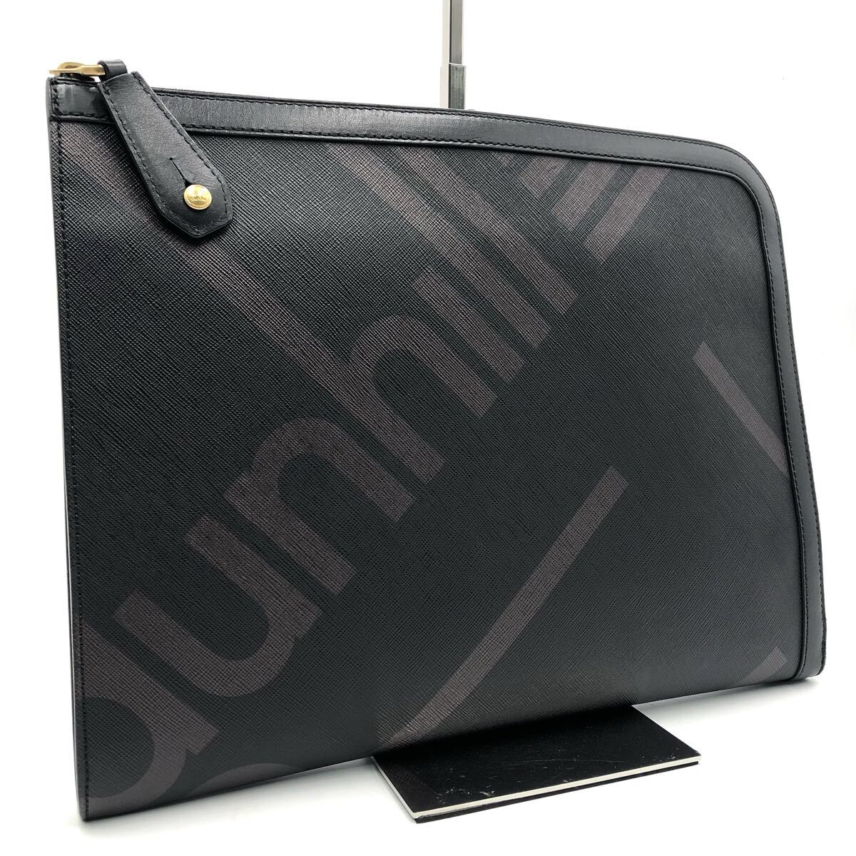 希少/未使用級●ダンヒル dunhill ラゲッジキャンバス クラッチバッグ セカンドバッグ ビッグロゴ メンズ ビジネス レザー 本革 ブラック拍卖