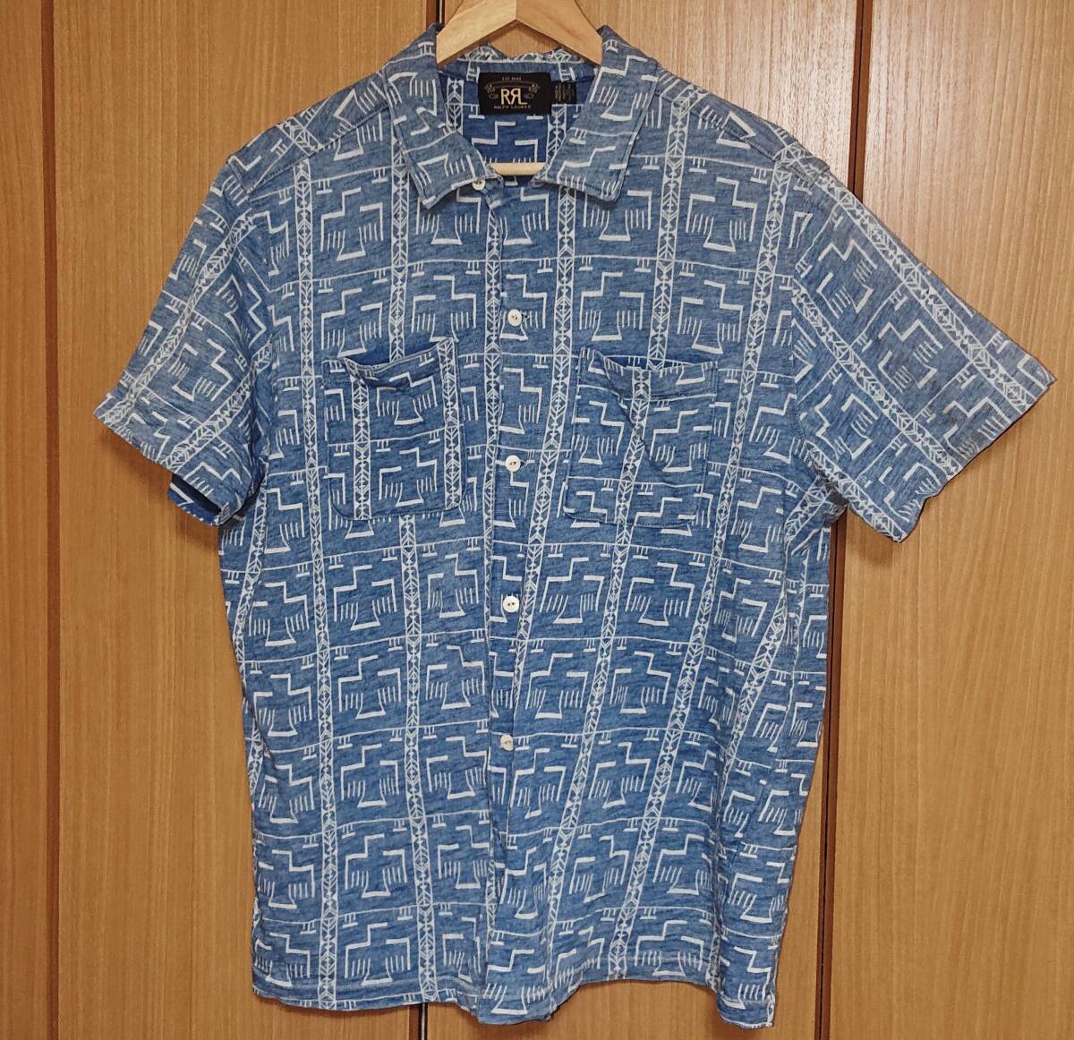 RRL Indigo Camp Shirt サンダーバード柄シャツ ナバホ インディゴ染 L拍卖