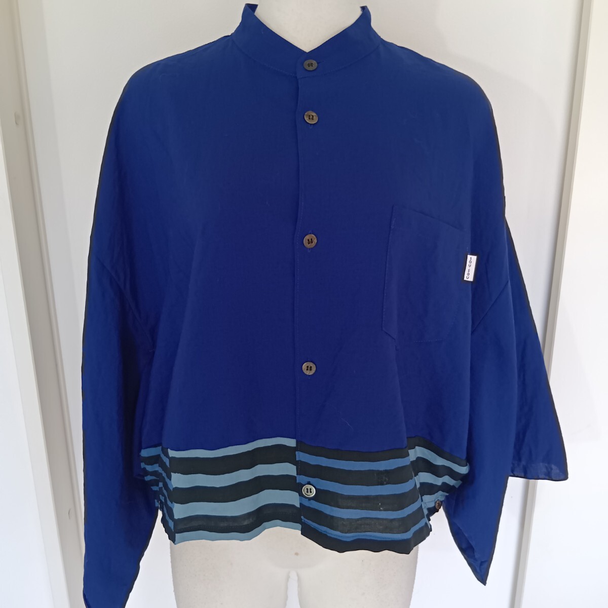 SOU・SOU ソウソウ モスリン 草衣 和装シャツ 立襟 横縞 藍色L ★1000拍卖