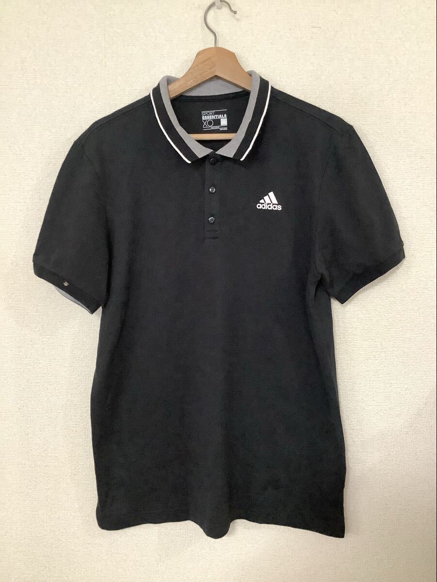 adidas アディダス SPORT ESSENTIALS スポーツエッセンシャルズ 半袖ポロシャツ ブラック ゴルフウェア 紳士服 古着 XO拍卖