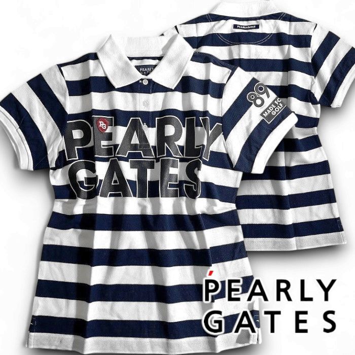 PEARLY GATES パーリーゲイツ 定1.8万 日本製 吸水速乾 鹿の子 ボーダー 半袖 ポロシャツ ゴルフ レディース 2260692 031 1▲021▼50731w07拍卖