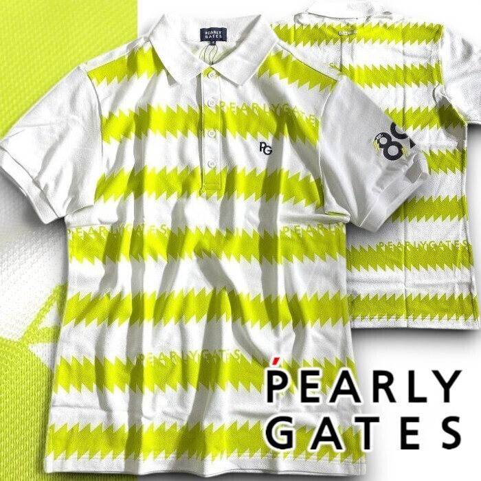 PEARLY GATES パーリーゲイツ 新品 定価2万 日本製 カノコ ボーダー柄 総柄 半袖 ポロシャツ ゴルフウェア 2160601 030 4 ▲023▼50403w14拍卖
