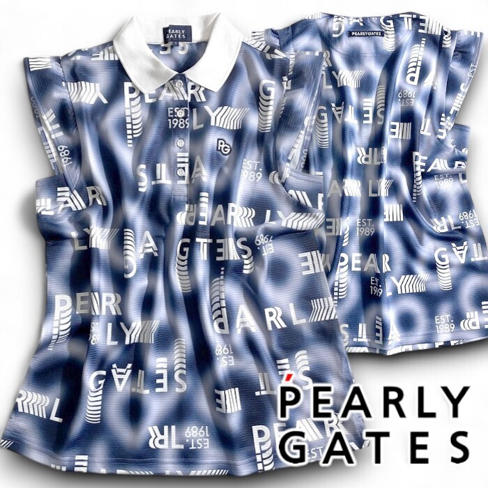 PEARLY GATES パーリーゲイツ 定価2.2万 ロゴグラデ柄 総柄 フリル袖 ポロシャツ ゴルフウェア レディース 2260810 120 1 ▲024▼50619w18拍卖