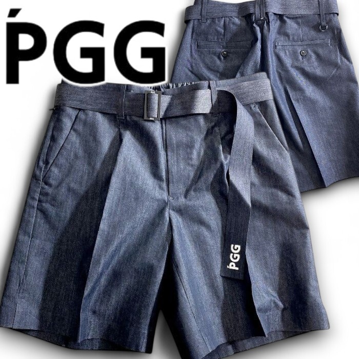 PGG by PEARLY GATES パーリーゲイツ 新品 定価3.1万 デニムライク ベルト付 ショートパンツ ゴルフウェア 2232607 121 4 ▲035▼50827w06拍卖
