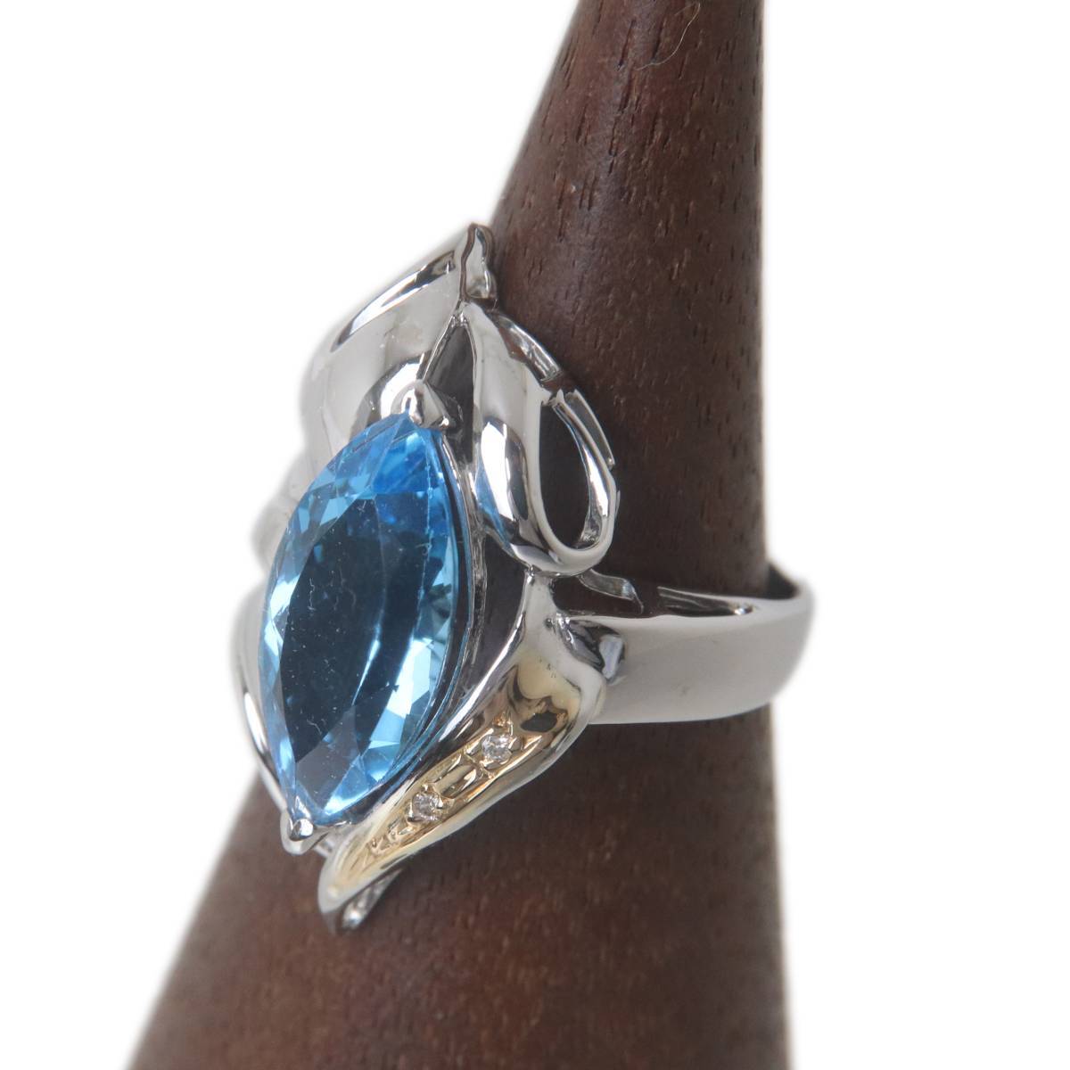 【中古】 Pt900/K18 プラチナ ゴールド コンビ ブルートパーズリング Pt900 K18 ダイヤモンド0.01ct 総重量:約7.1g ES Aランク拍卖