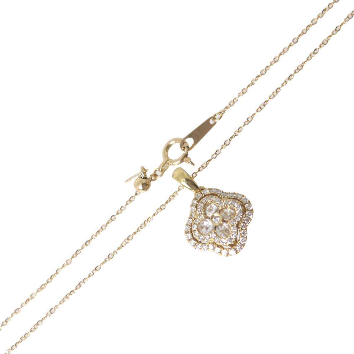 0.48ct フラワーモチーフ ダイヤ ペンダント ネックレス K18YG 18金 ダイヤモンド 首回り約45cm 重量約3.2g NT 美品 ABランク拍卖
