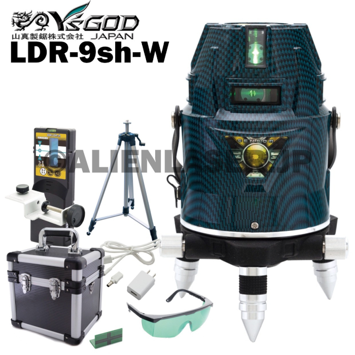送料無料 1年保証 山真 超高輝度 グリーン レーザー フルライン 電子整準式 墨出し器 LDR-9sh-W 本体+受光器+三脚拍卖