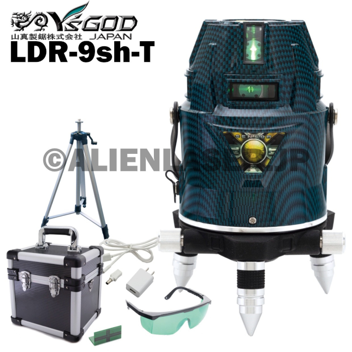 送料無料 1年保証 山真 ヤマシン 超高輝度 グリーン レーザー フルライン 電子整準式 墨出し器 LDR-9sh-T 本体+三脚拍卖