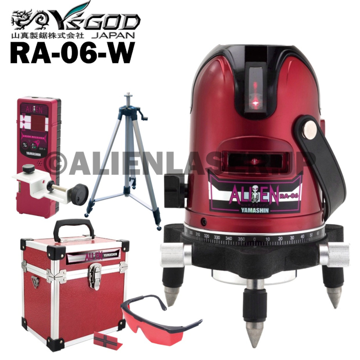 送料無料 1年保証 山真 ヤマシン 5ライン レッド エイリアン レーザー 墨出し器 RA-06 本体+受光器+三脚拍卖