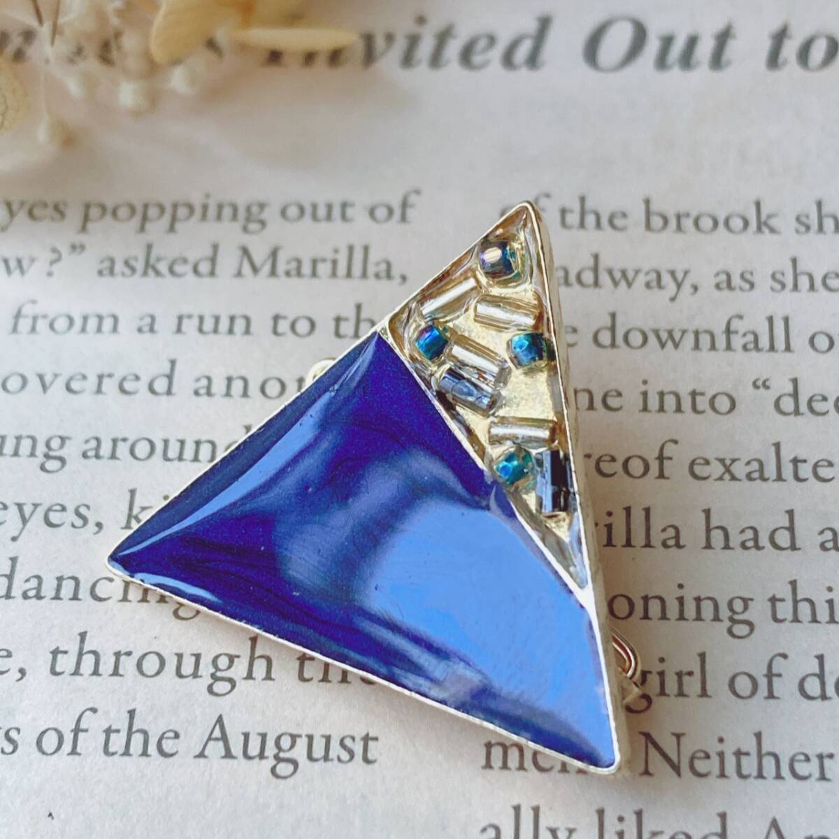 三角ヘアピン ブルー 青 エナメル ゴールドトーン 美品☆vintage jewelry accessoriesR0954拍卖