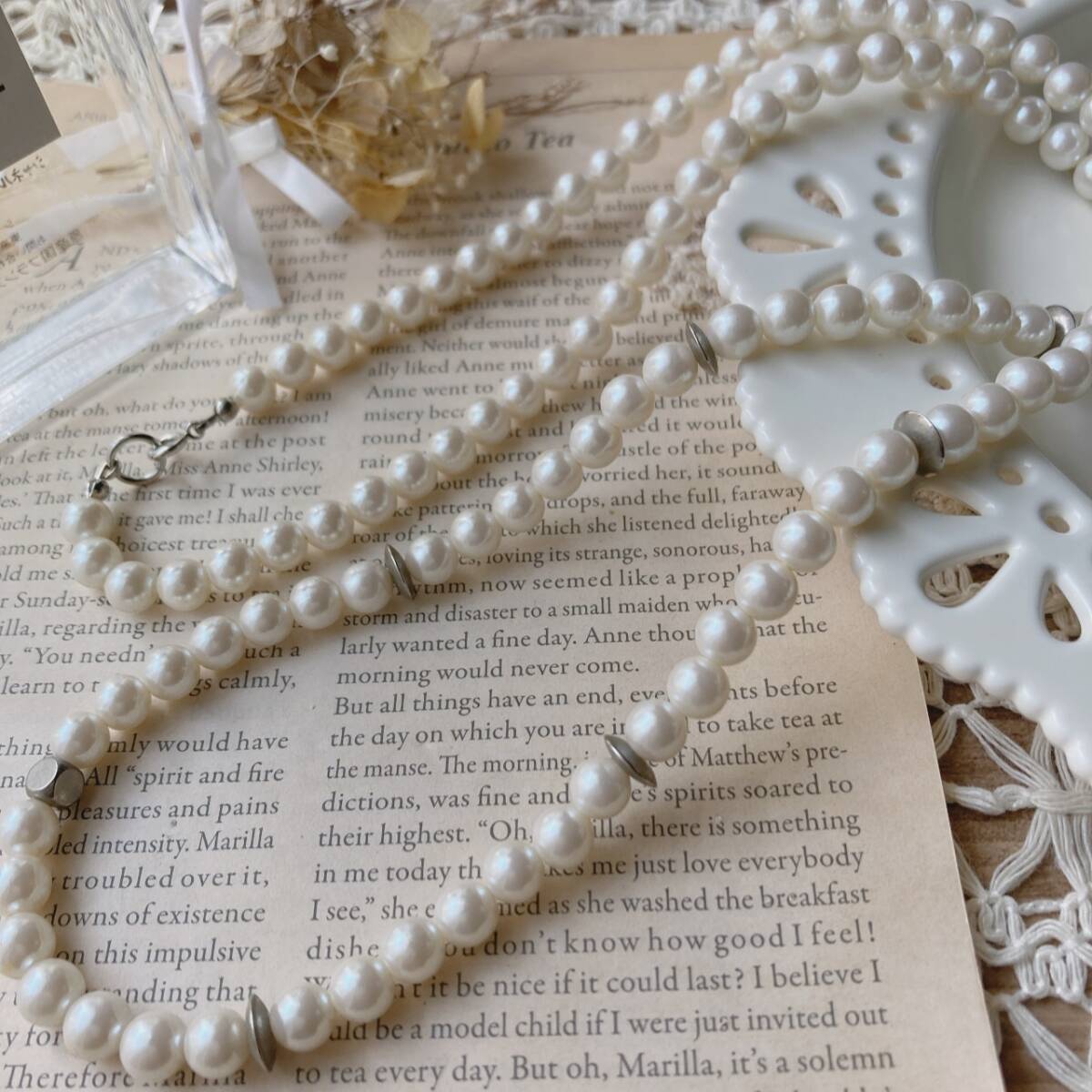 パールネックレス ロング カジュアル シルバーパーツ メンズ レディス 美品☆vintage jewelry accessoriesR0972拍卖