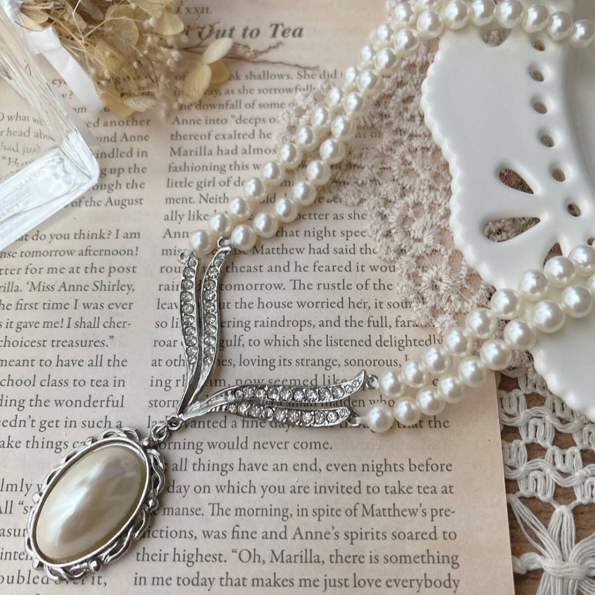 ヴィンテージネックレス パール ドレスジュエリー パーティー マベパール ラインストーン☆vintage jewelry accessoriesR0979拍卖