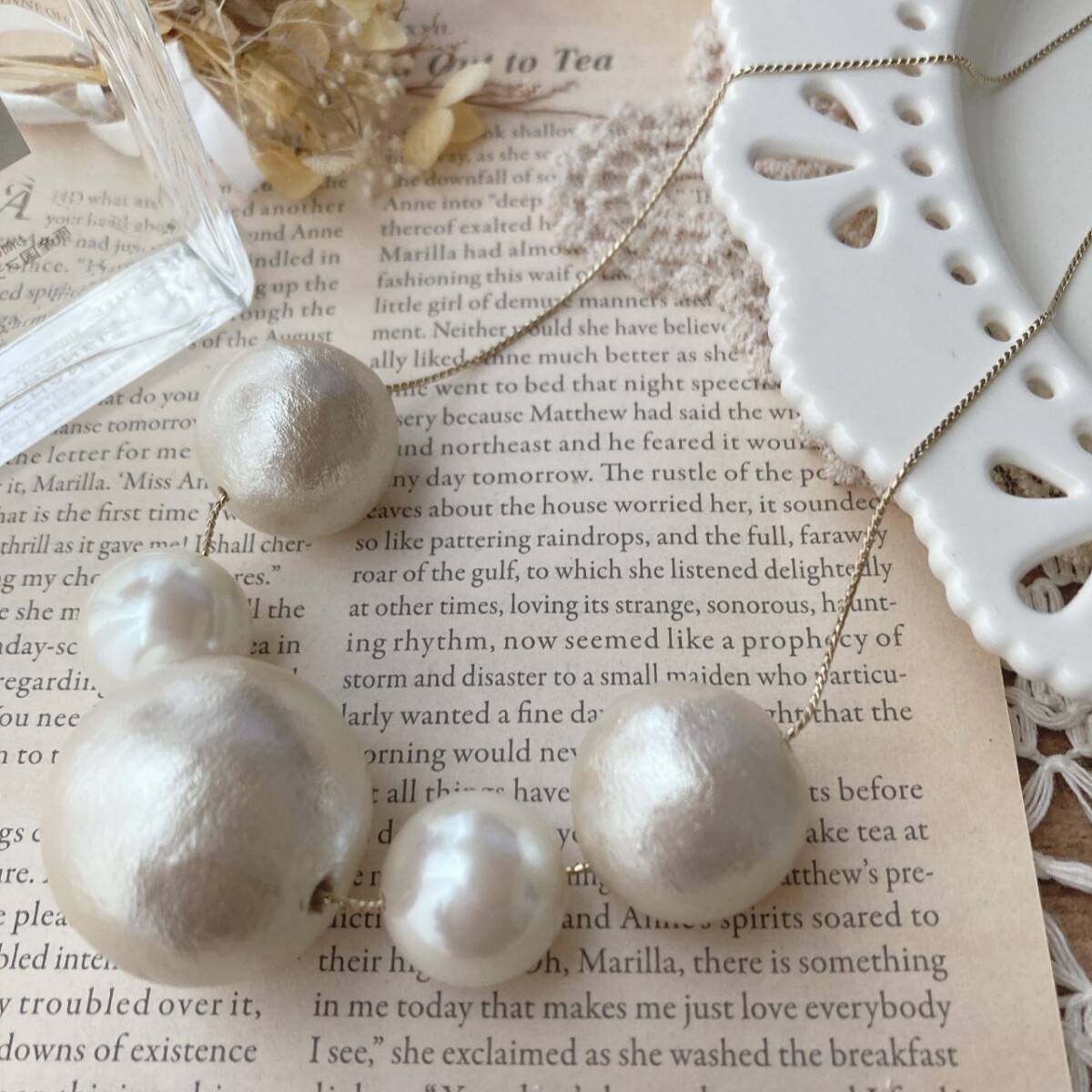 ネックレス ショート コットンパール 大玉 ゴールドトーン 美品 軽量☆vintage jewelry accessoriesR0980拍卖