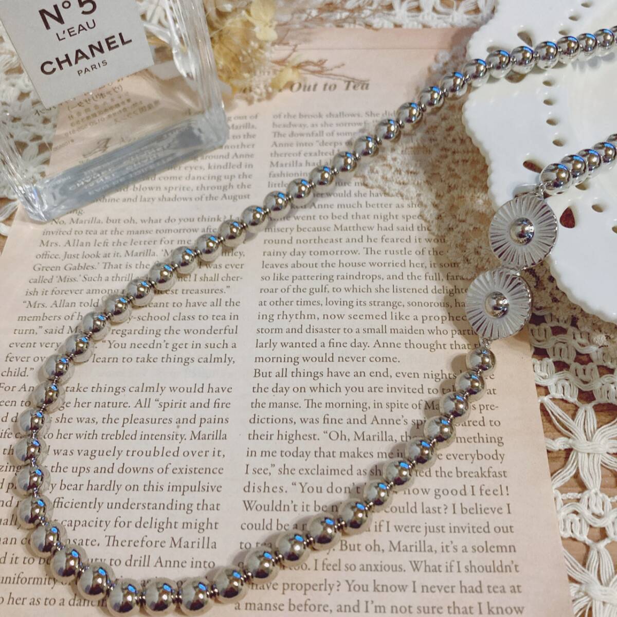 ネックレス ロング シルバーメタルリックボール コンチョ メンズ レディス 美品☆vintage jewelry accessoriesR0985拍卖