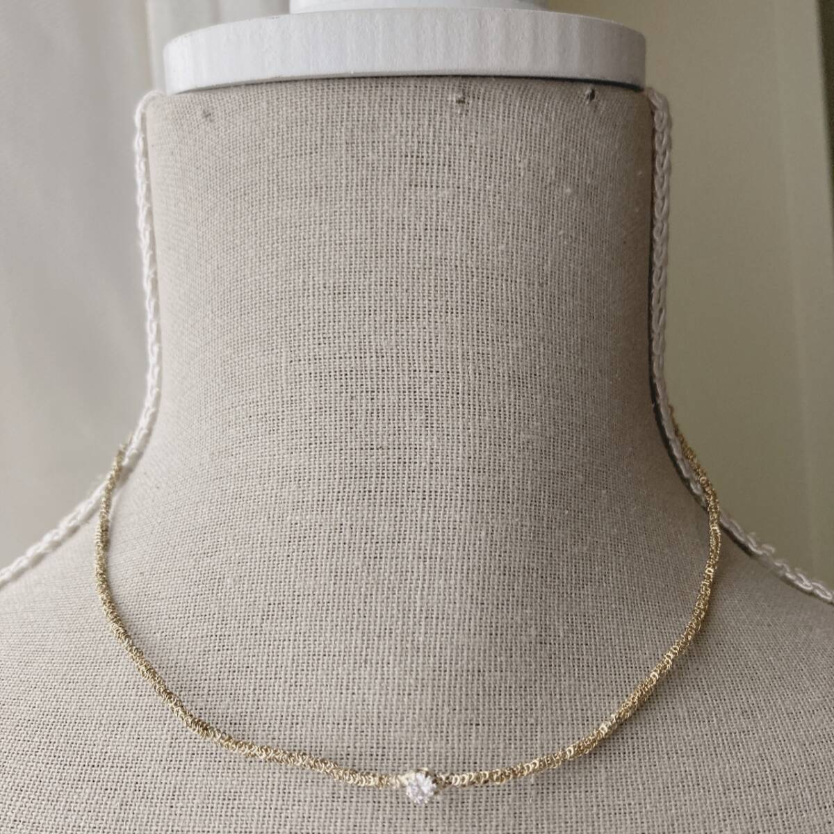 ネックレス ショート ワイヤー チョーカー ダイヤ調 ゴールドトーン チェーン 美品☆vintage jewelry accessoriesR0989拍卖