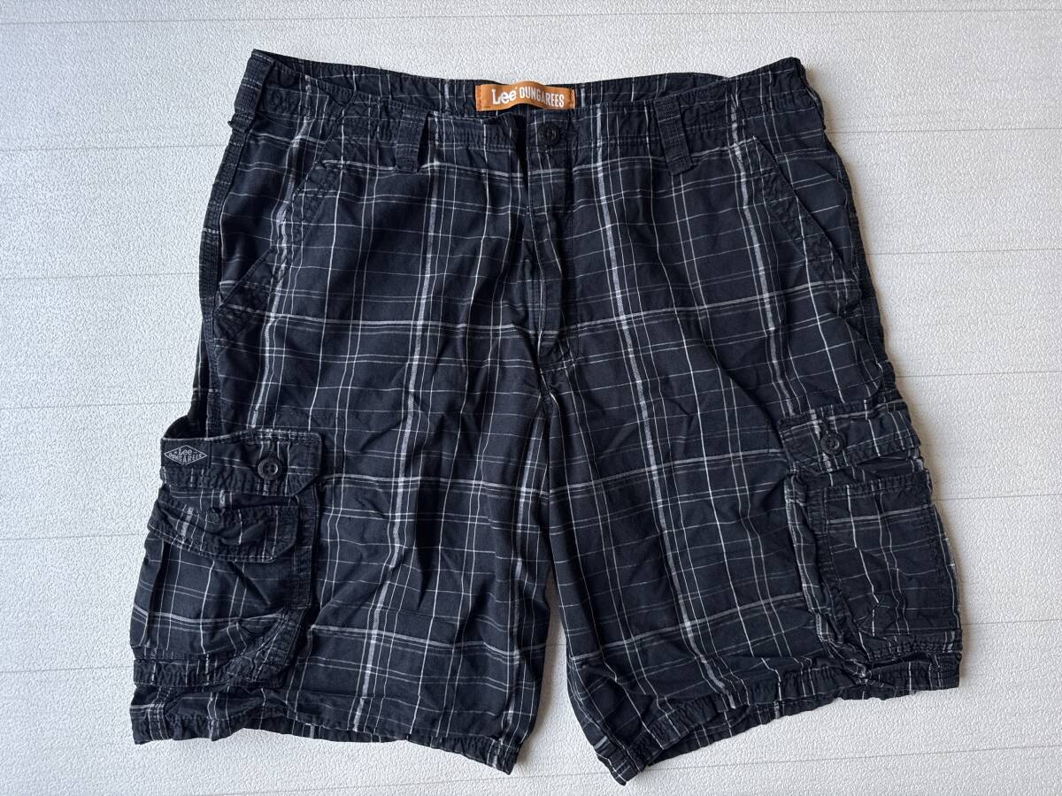 Lee DUNGAREES リー USA直輸入 古着 チェック カーゴ ショートパンツ メンズ 36 ブラック ボトムス 中古 拍卖