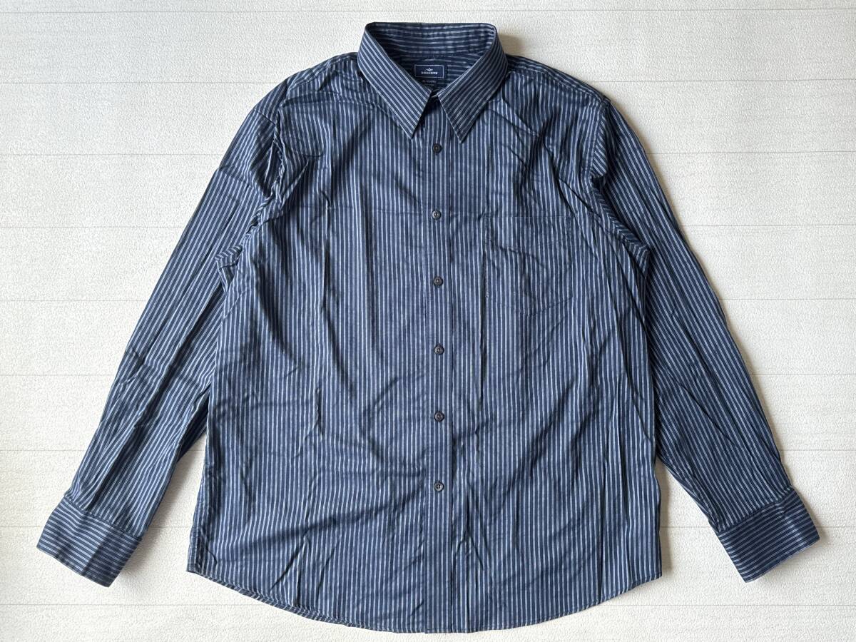 ☆送料無料☆ DOCKERS ドッカーズ USA直輸入 古着 長袖 胸ポケット付き ストライプ 隠しボタンダウン シャツ メンズ XL ダークネイビー 拍卖