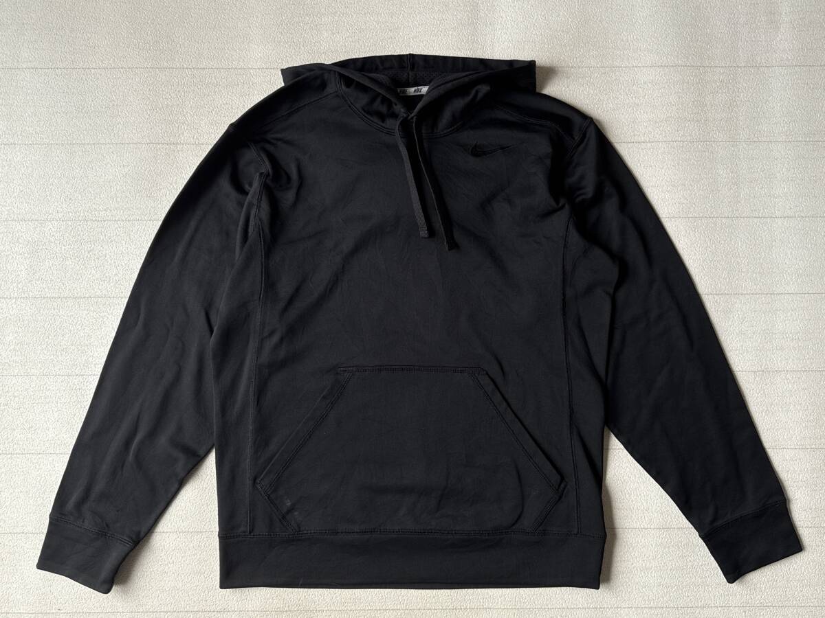 ☆送料無料☆ NIKE ナイキ USA直輸入 古着 ロゴ THERMA-FIT 裏起毛 プルオーバー パーカー メンズ S 大きめ ブラック トップス 中古 即決拍卖