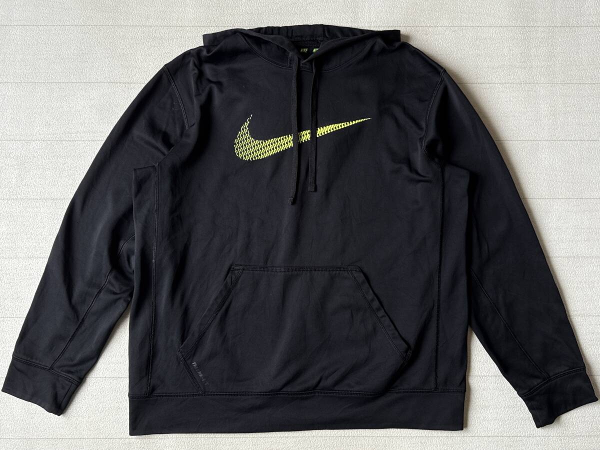 ☆送料無料☆ NIKE ナイキ USA直輸入 古着 プルオーバー ロゴ 裏起毛 THERMA-FIT パーカー メンズ L ブラック トップス 中古 即決拍卖