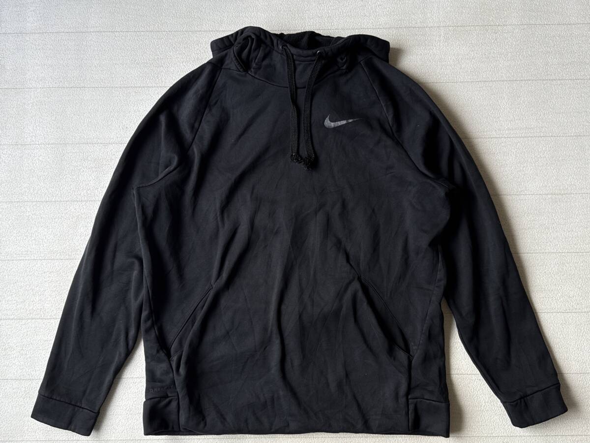 ☆送料無料☆ NIKE ナイキ USA直輸入 古着 プルオーバー 裏起毛 ロゴ DRI-FIT パーカー メンズ L ブラック トップス 中古 即決拍卖
