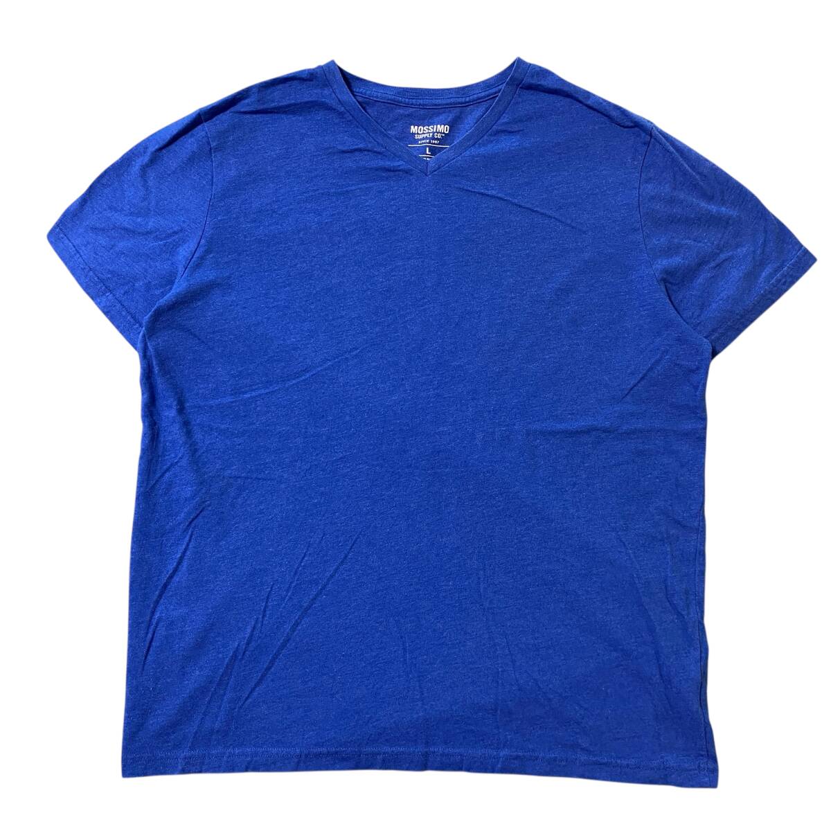 アメリカ古着 半袖 Tシャツ 無地 ブルー ブランク 浅Vネック Lサイズ 【I2138】拍卖