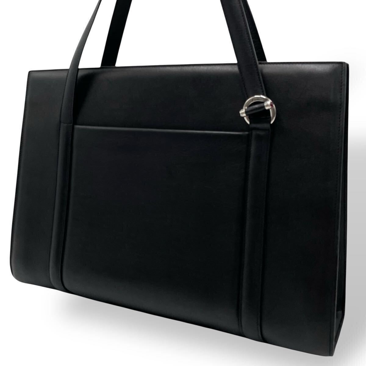美品 Cartier カルティエ カボション ビジネスバッグ トートバッグ レザー 本革 ブラック ユニセックス A4可能 PC可能 シルバー金具拍卖