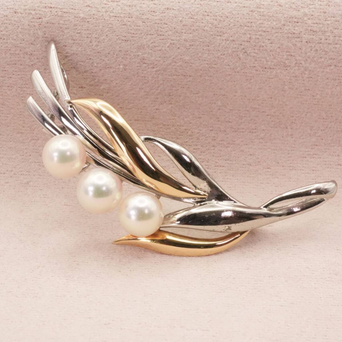 リーフモチーフ シルバー×K18 パール コンビ ブローチ/25-967S拍卖