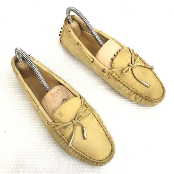 TOD'S/トッズ☆レザー/モカシン/ドライビングシューズ/スリッポン【36/22.5-23.0/黄/yellow brown】sneakers/Shoes/trainers◇cB-089拍卖