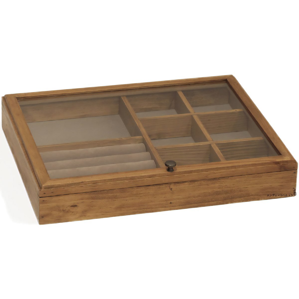 アンティークのような風合いの 木製 ディスプレイケース 30×38×高さ12.3cm ガラス扉 シンプルなデザイン 天然木 一つ一つ違う木目拍卖