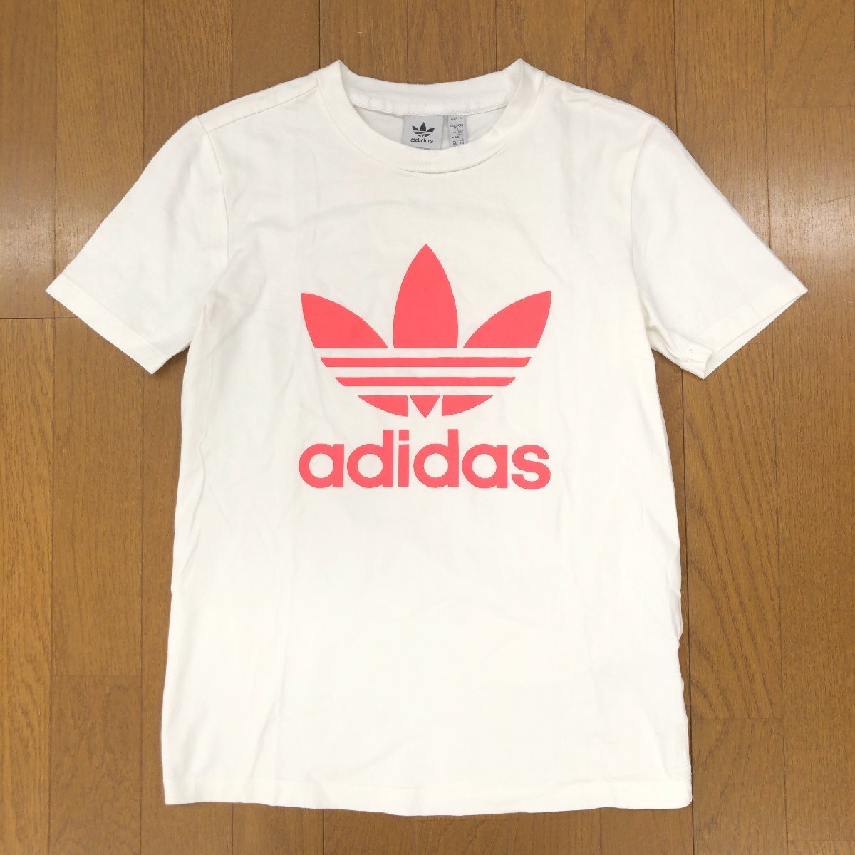 美品 adidas originals アディダスオリジナルス ビッグトレフォイルプリント ショートスリーブ Tシャツ L 白 ホワイト 半袖 レディース拍卖
