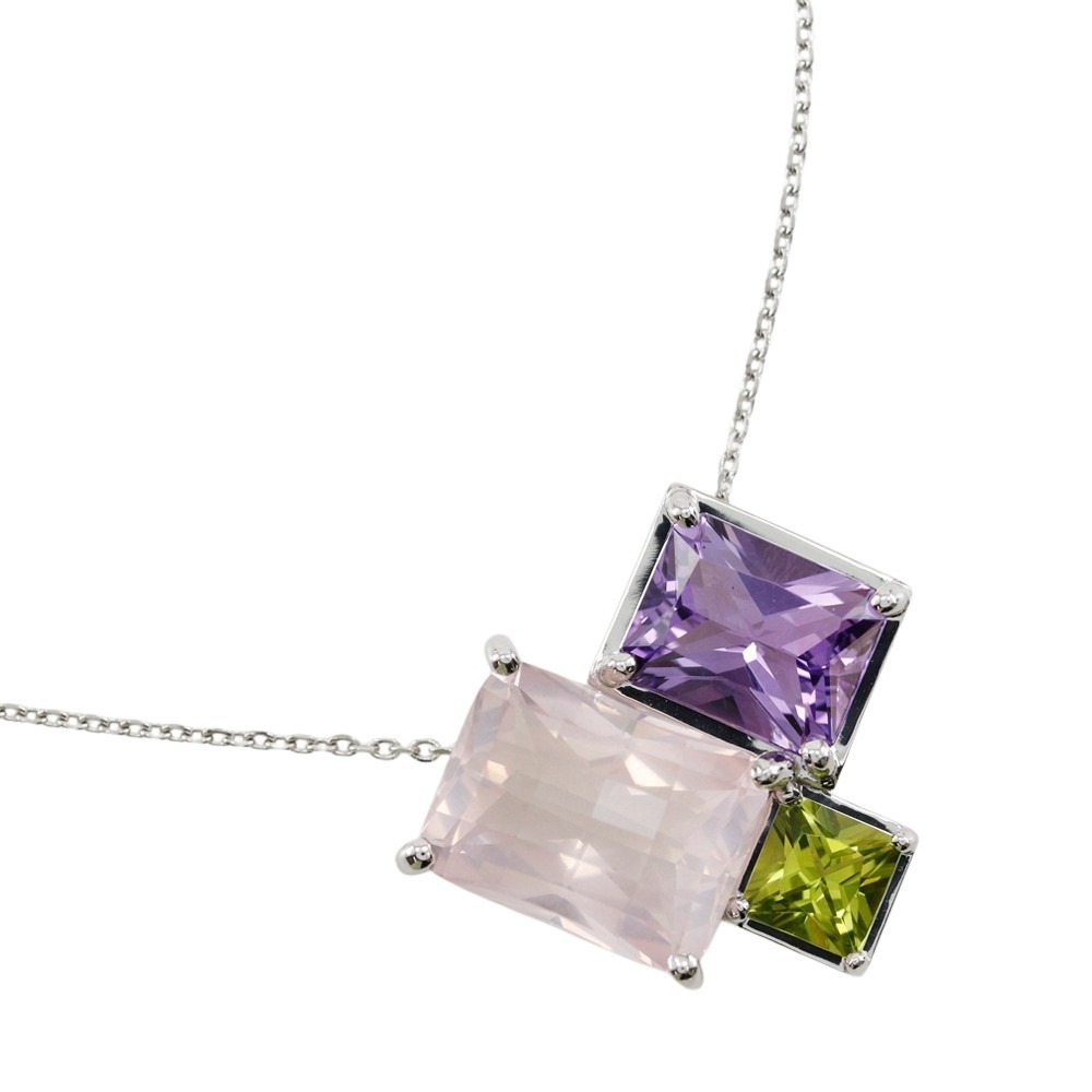 TASAKI タサキ リラックスエレガント ネックレス K18WG×ローズクォーツ×アメジスト×ペリドット 約8.8g レディース【I150125044】中古拍卖