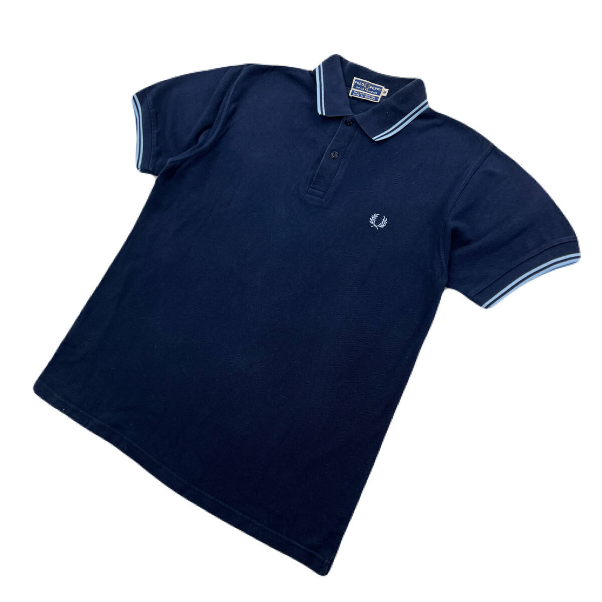 フレッドペリー 半袖 ポロシャツ ネイビー メンズ Mサイズ ビンテージ 綿製 ヒットユニオン 【 希少 イングランド製 】 FRED PERRY ●FE344拍卖