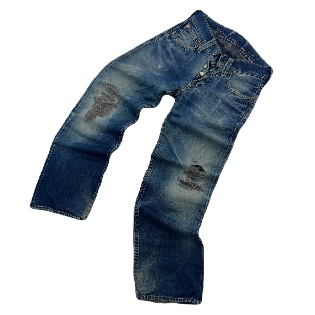 リーバイス デニム ジーンズ ジーパン W29 メンズ 【 古着らしい1点物 雰囲気のあるクラッシュダメージ 】LEVIS ●Ja8803拍卖