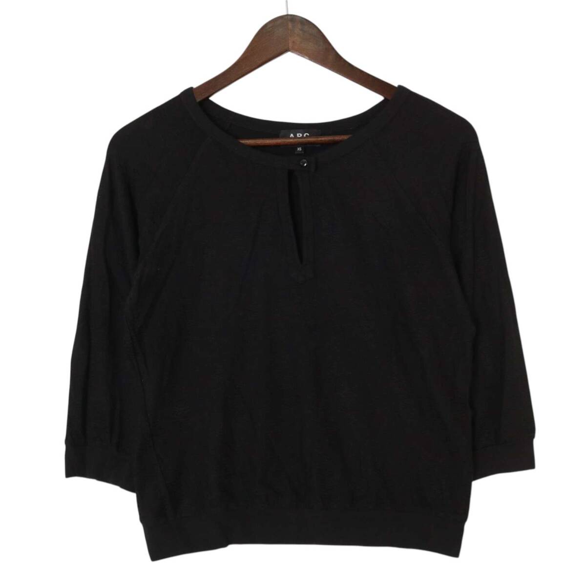 A.P.C. アーペーセー 通年 総柄★ 7分袖 ストレッチ トップス Sz.XS レディース 黒 APC拍卖