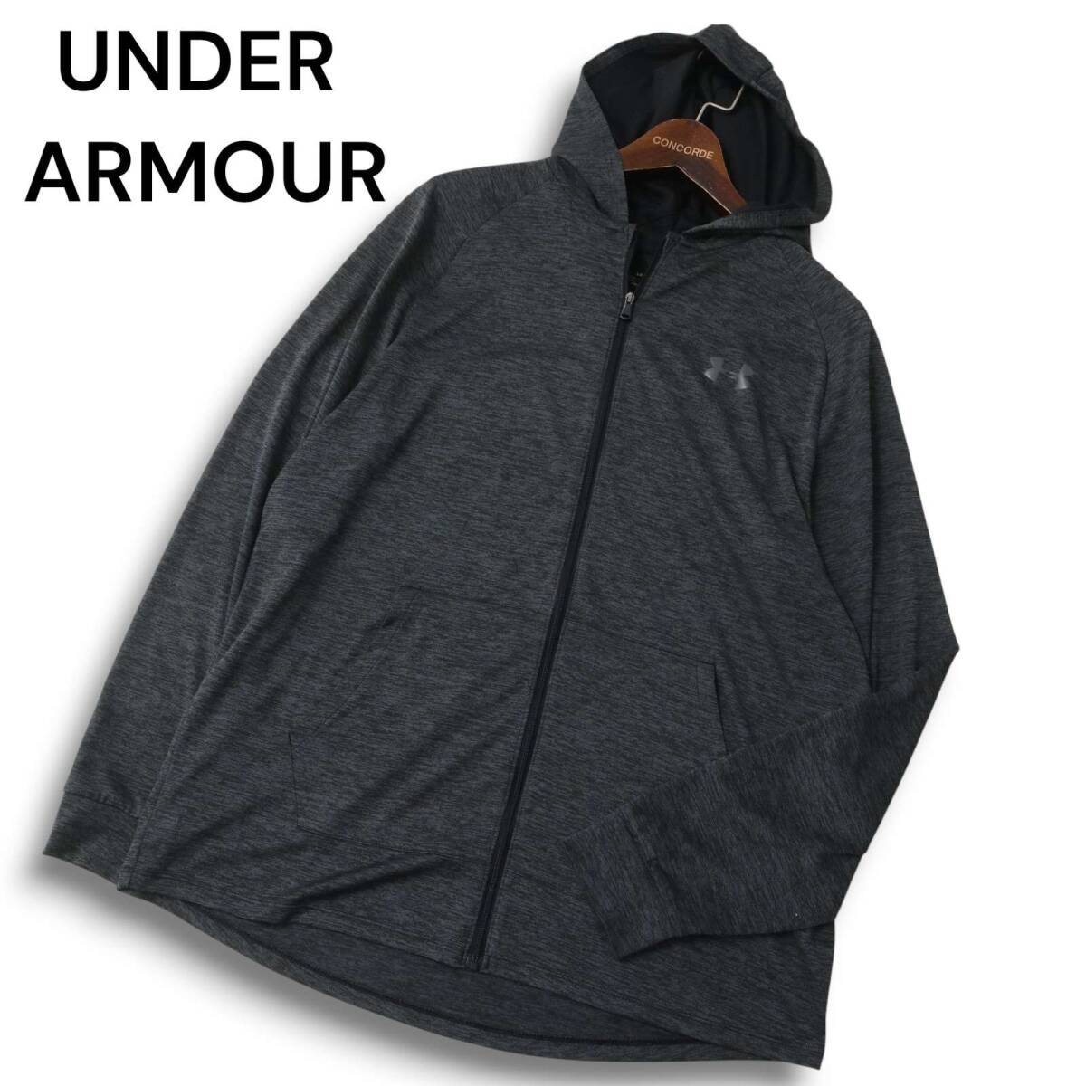 UNDER ARMOUR アンダーアーマー HEATGEAR★ ロゴ 杢調 メランジ ジップ フーディー パーカー Sz.L メンズ 黒 トレーニング拍卖