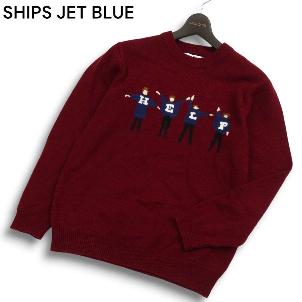 SHIPS JET BLUE シップス THE BEATLES ビートルズ コラボ 【HELP】 ウール混 ニット セーター Sz.M メンズ拍卖