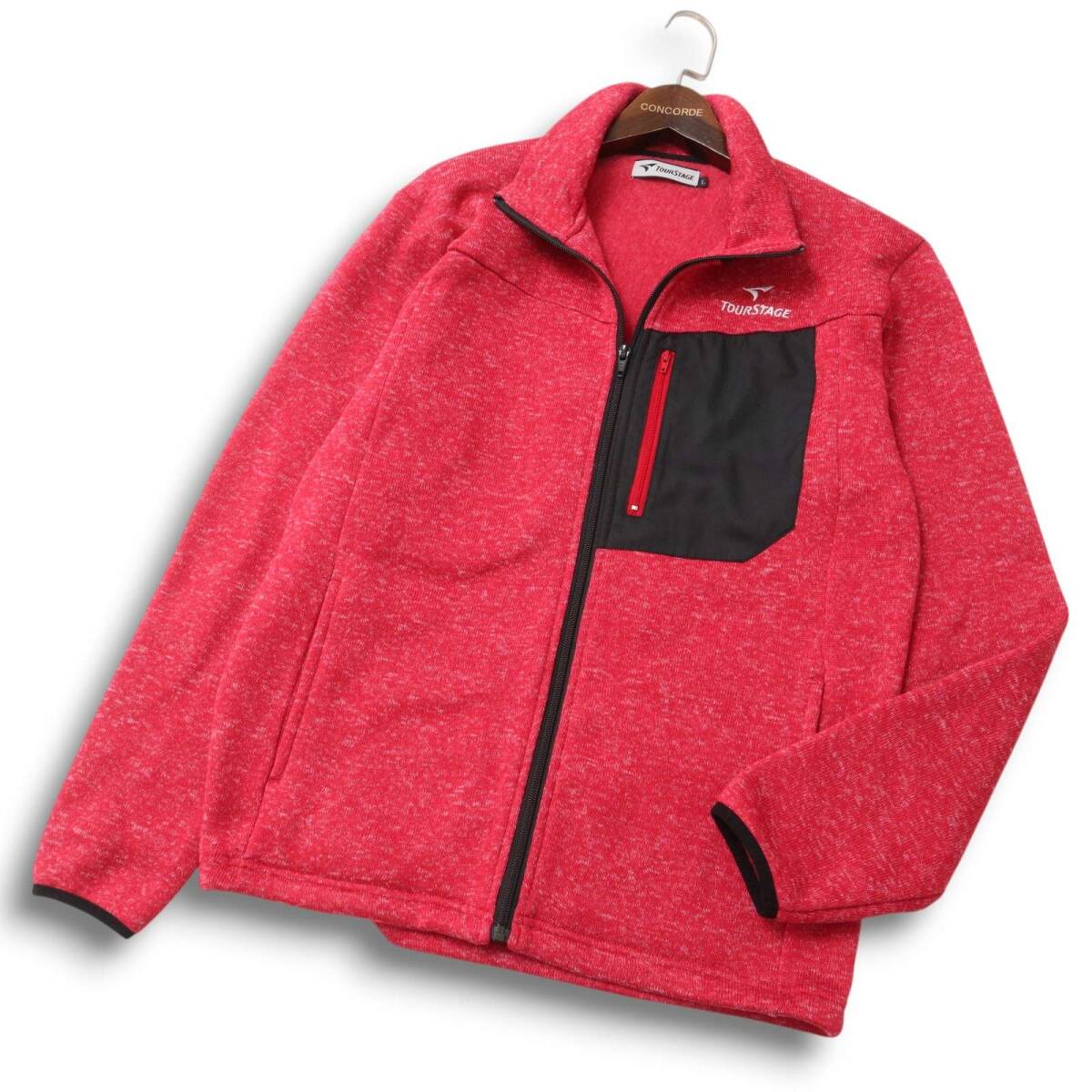 【美品】 TOURSTAGE ツアーステージ ゴルフ 秋冬 ロゴ刺繍★ 裏起毛 ニット フルジップ ジャケット ブルゾン Sz.L メンズ拍卖