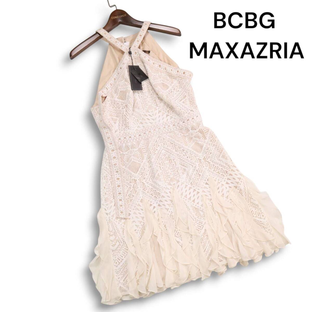 【新品 未使用】 BCBG MAXAZRIA マックスアズリア 春夏 レース&シフォン フリル♪ ワンピース ドレス Sz.4 レディース拍卖