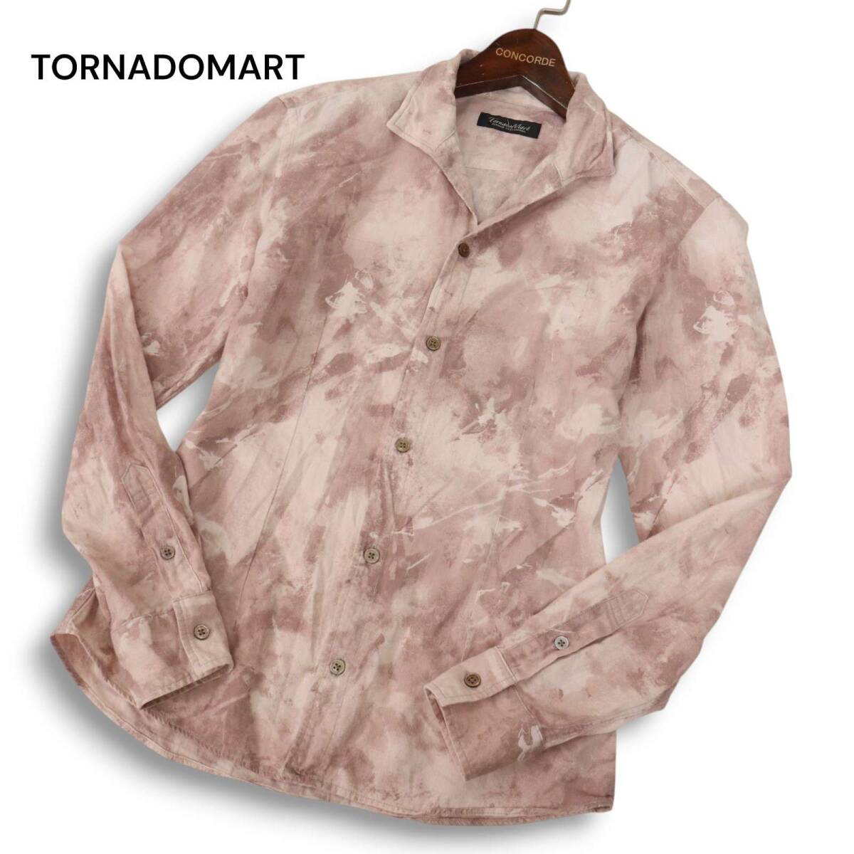 TORNADOMART トルネードマート 通年 襟ワイヤー★ ムラプリント総柄 長袖 シャンブレー シャツ Sz.M メンズ 日本製拍卖