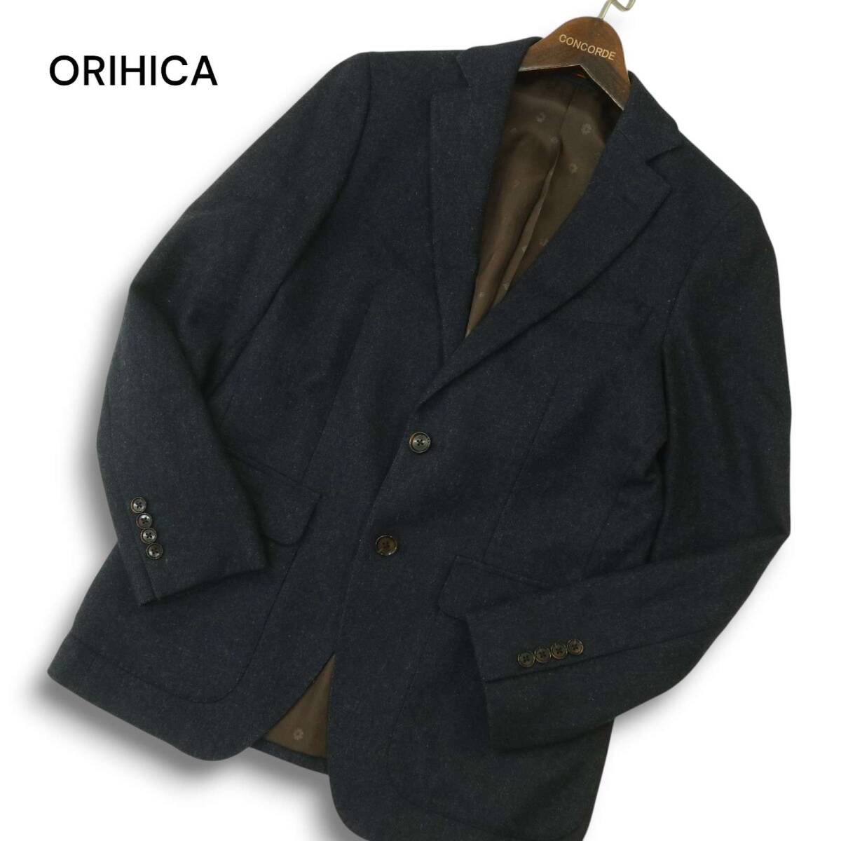 ORIHICA オリヒカ 秋冬 総裏★ ウール アンコン テーラード ジャケット Sz.SS メンズ 紺 ネイビー拍卖