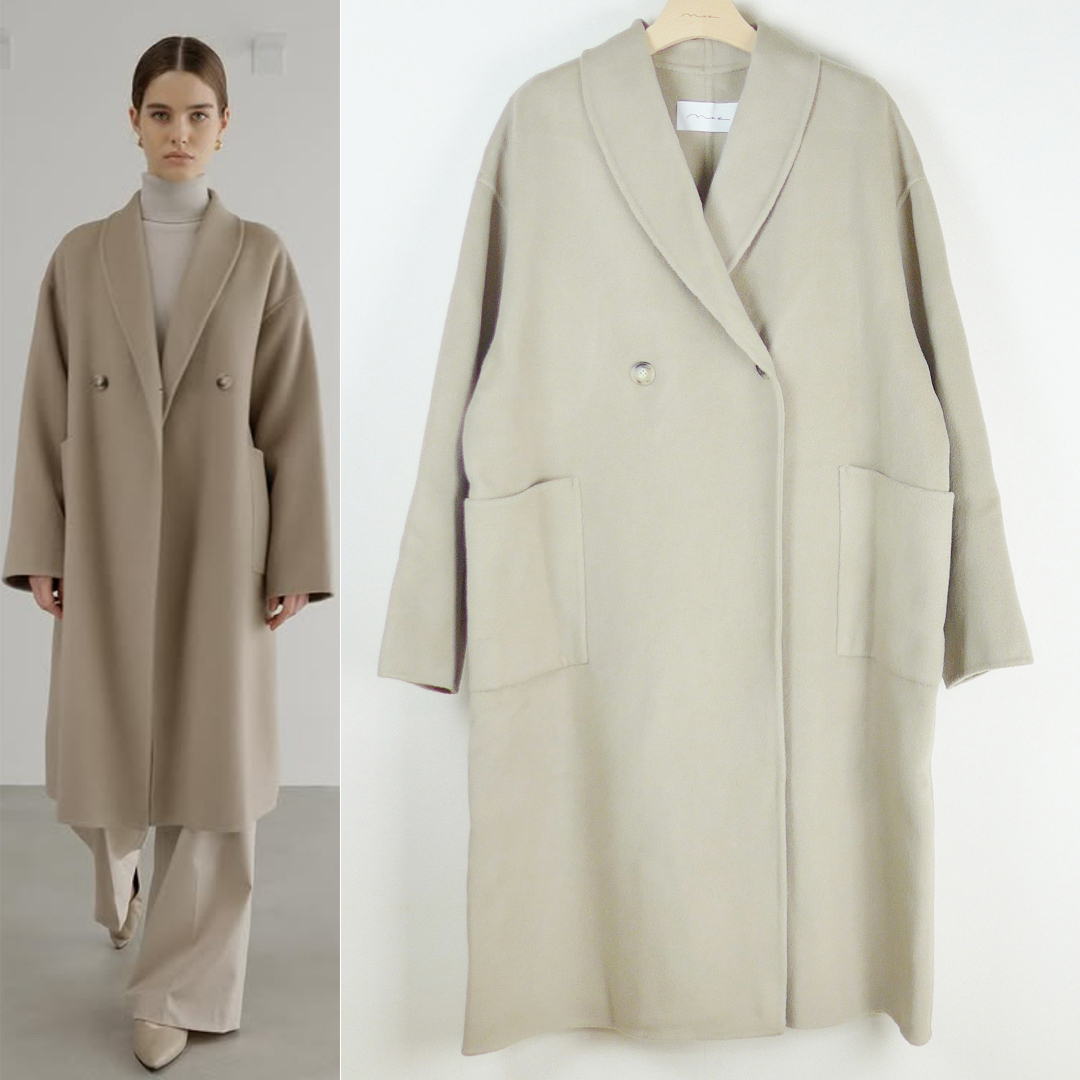 na.e ナエ 24AW Shawl Collar Wool Coat ショールカラーウールコートF グレージュ新品 yori リバーコート ハンドメイド nae ハンガー付き拍卖