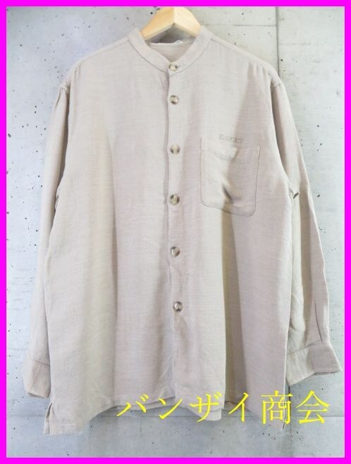 【送料300円可】3280s11◆良品◆日本製◆PIASPORTS ピアスポーツ ロゴ刺繍 ノーカラー襟無し 長袖レーヨンシャツ 4/マオカラー/ジャケット拍卖