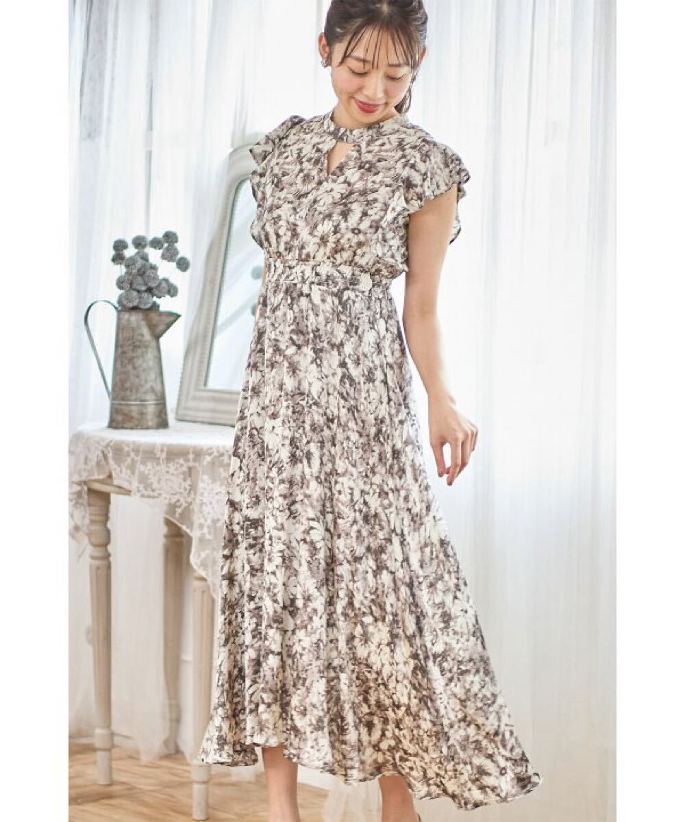 ASTORIA ODIER サテンぼかし花プリントワンピース tocco closet ラッフルスリーブフラワープリントイレヘムワンピース monea ロングドレス拍卖