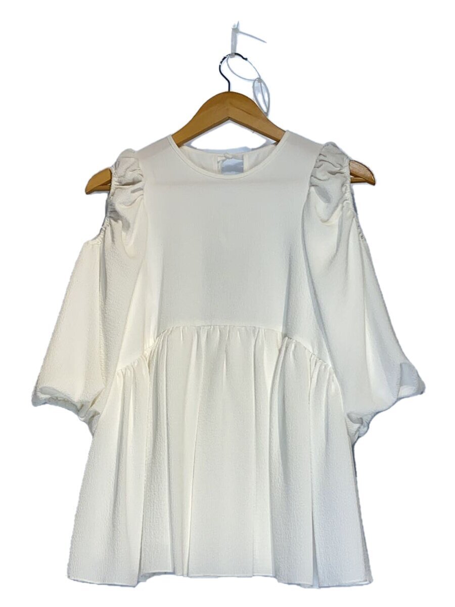 Mila Owen◆半袖ブラウス/0/ポリエステル/WHT/09wft242133/肩スリット袖ボリュームペプラムチュニッ拍卖