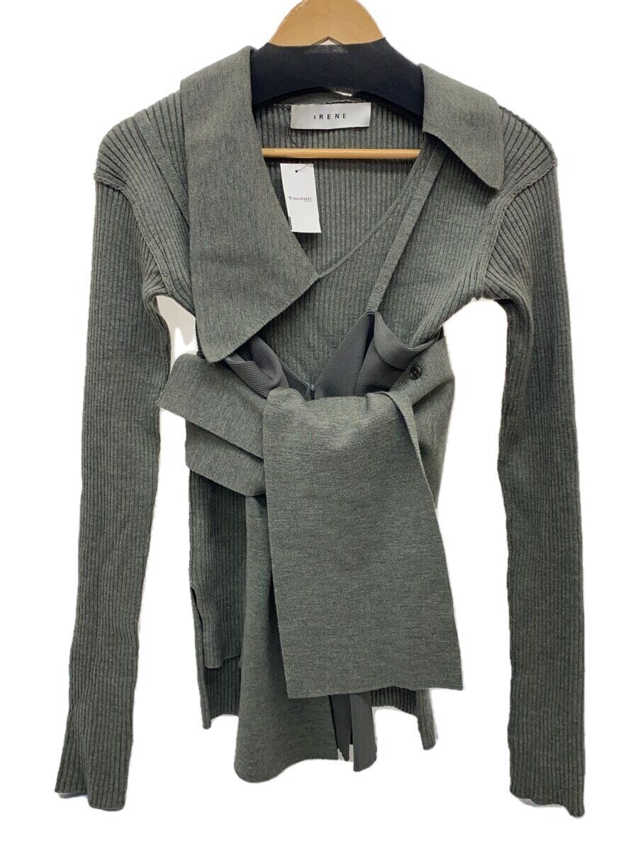 IRENE◆Asymmetry Collar Rib Knit/36/ウール/GRY/無地/24A81001拍卖